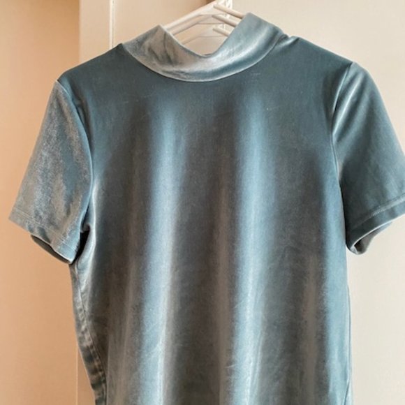 Madewell Velvet Mockneck Tee — Ice Blue, M - Picture 2 of 5